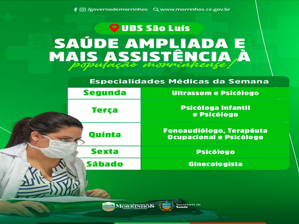 Especialidades Médicas da Semana - dia 08 a 13 de abril.